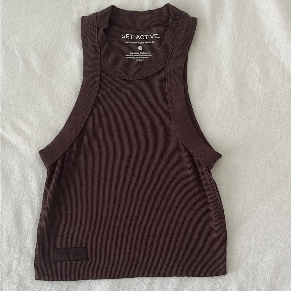 SET Active Chocolate Brown Ribbed Tank size S